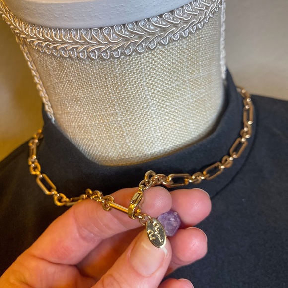 Natural Amethyst Crystal on Gold Toned Chain by Origami Owl Boho Style Necklace - Picture 2 of 3